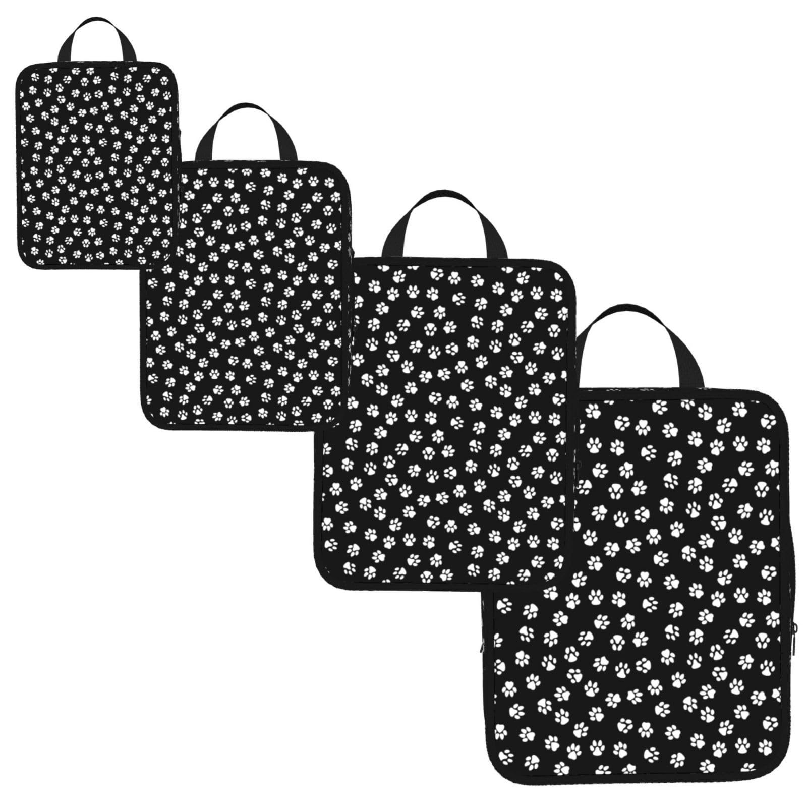 Paw Print Print 4 Set Compression Packing Cubes for Suitcases,Expandable Storage Bags Organizers