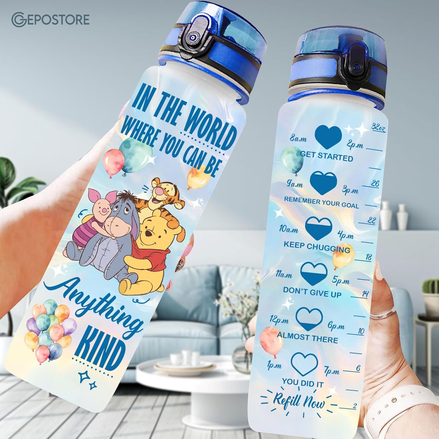 32oz Water Bottle with Time Marker – Cute Cartoon Motivational Water Tracker Bottle for Kids Girls Women – BPA-Free Leakproof Sports Bottle Gift - Image 4