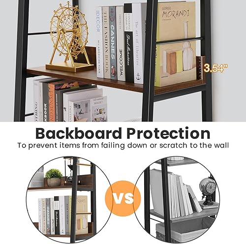 Miniatura 4 de Himimi Estantería de escalera, estantería industrial de 5 estantes, estantería de madera y metal, estante de flores para plantas, estantes de