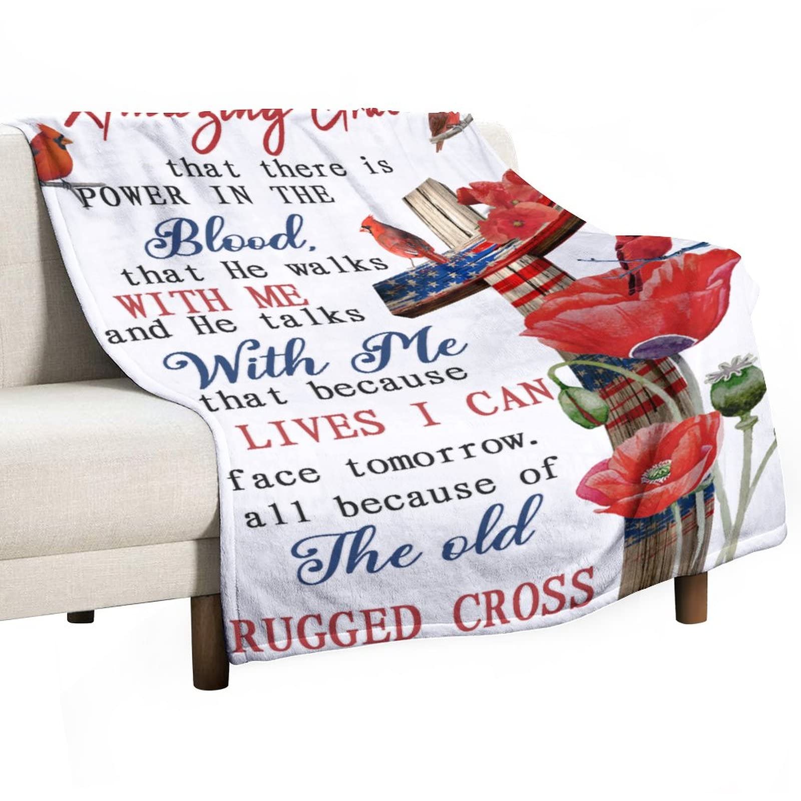 Couverture duveteuse Amazing Grace plaid rouge et blanc double face adulte 130 cm