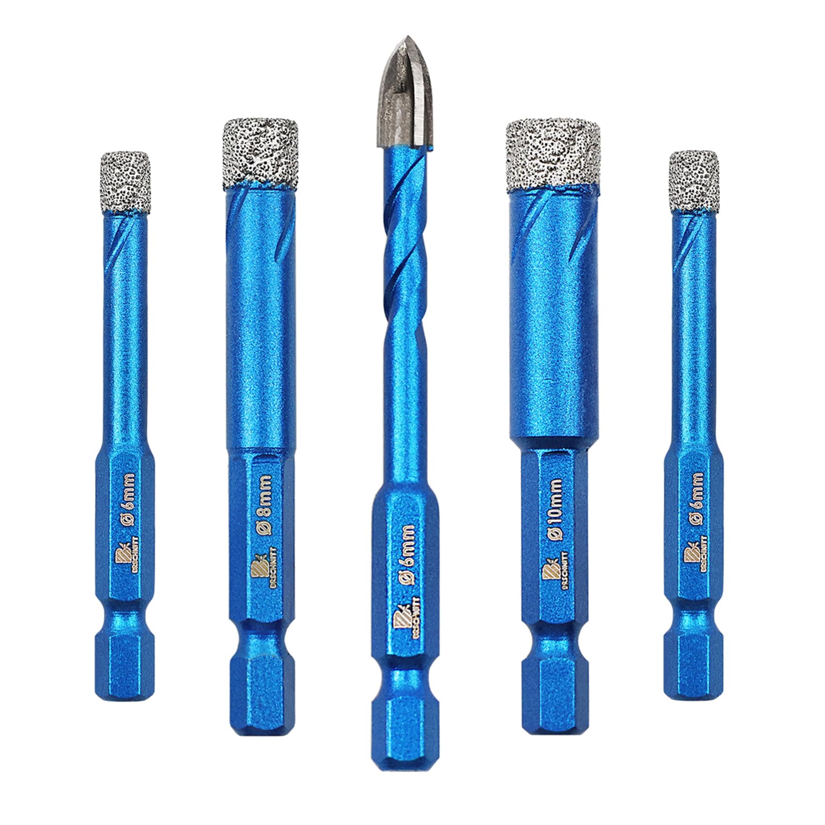 Brocas Diamante 6 6 8 10+6mm - Broca Corona con Vástago Hexagonal para Porcelánico,Cerámica, Granito, Mármol , Azulejos, Baldosas, Piedra, Muro (5 piezas).