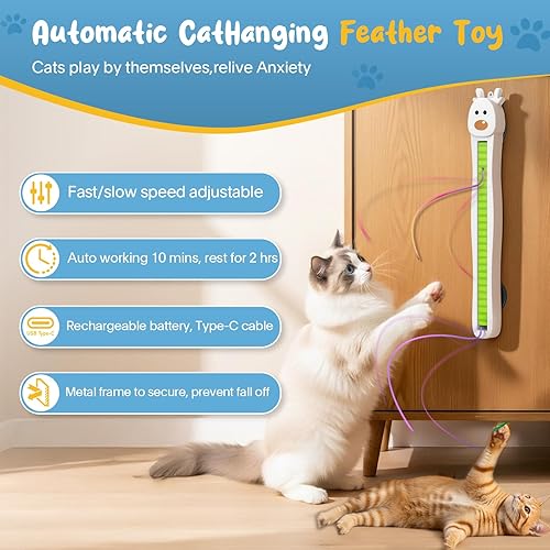 Miniatura 4 de Juguetes interactivos para gatos de interior  Juguetes automáticos para gatos con acción de cuerda motorizada, puerta adhesivaparedes, estimulación