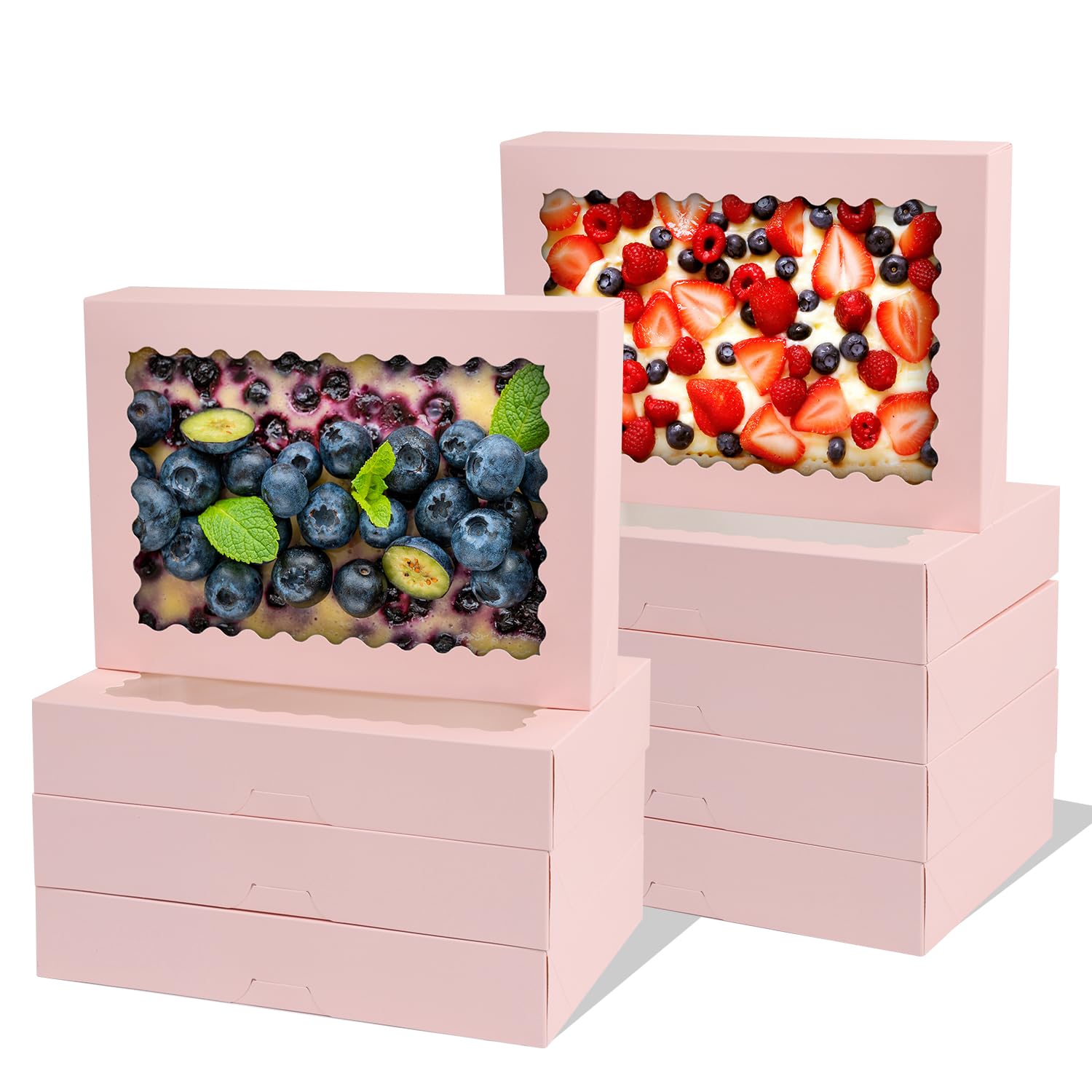24 cajas de galletas, cajas grandes de panadería de 14 x 10 x 2.5 pulgadas con ventana para pasteles, chocolate, fresas, magdalenas, donas, pasteles, postres, Navidad (rosa)