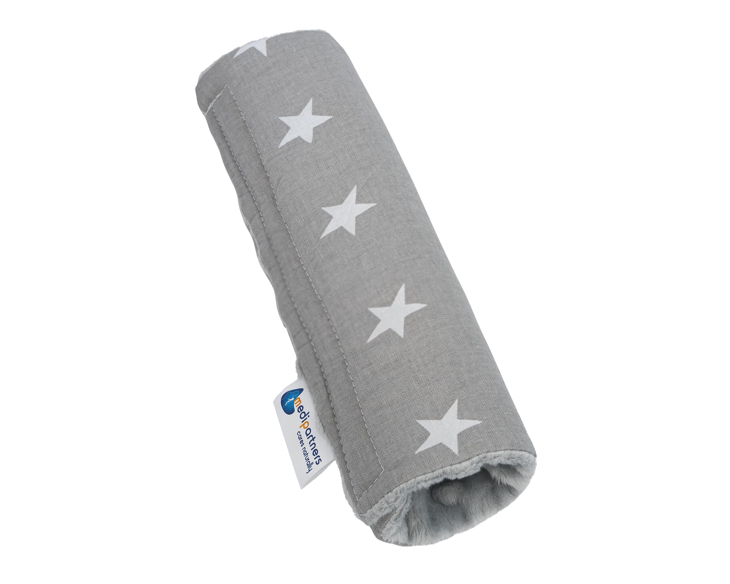 Medi Partners Copri Cintura di Sicurezza Auto Copricintura Bambini Car Cuscino 17x22cm 100% Cotone Minky Cinture Kids Copri Seggiolino Protezione (Stelle grigie con Minky) - 1