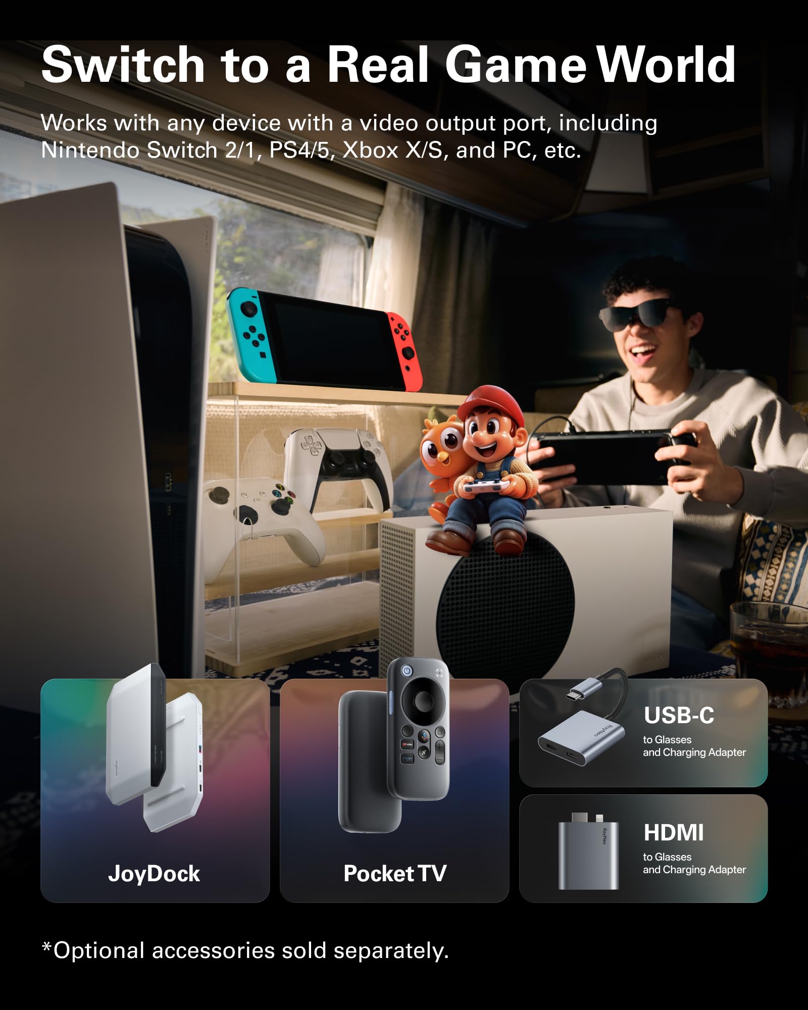 RayNeo Air 3s Pro AR/XR Glasses - 201'' 1200 Nits 120Hz HueView 2.0 Video Display Glasses, Smart Gaming Glasses for iPhone 16,15/Android/Mac/Switch 2/PS5/SteamDeck - Next-Gen Personal Theater