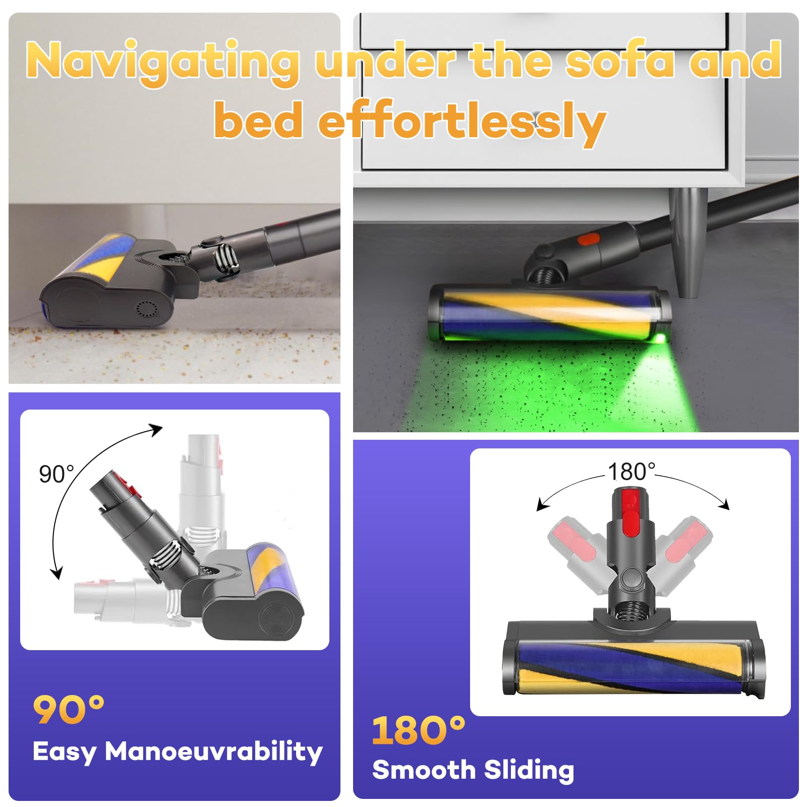 Spazzola a rullo morbida per Dyson V12 Detect Slim / V10 Slim Accessori, senza fili, per pavimenti in legno duro con luce verde