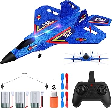 F22 RC Plane, 2 Channel 2.4 GHz Remote Control Airplane, Large RC Fighter Jet Toy with Lights, Easy to Fly, Gift for Kids, Adults & Beginners