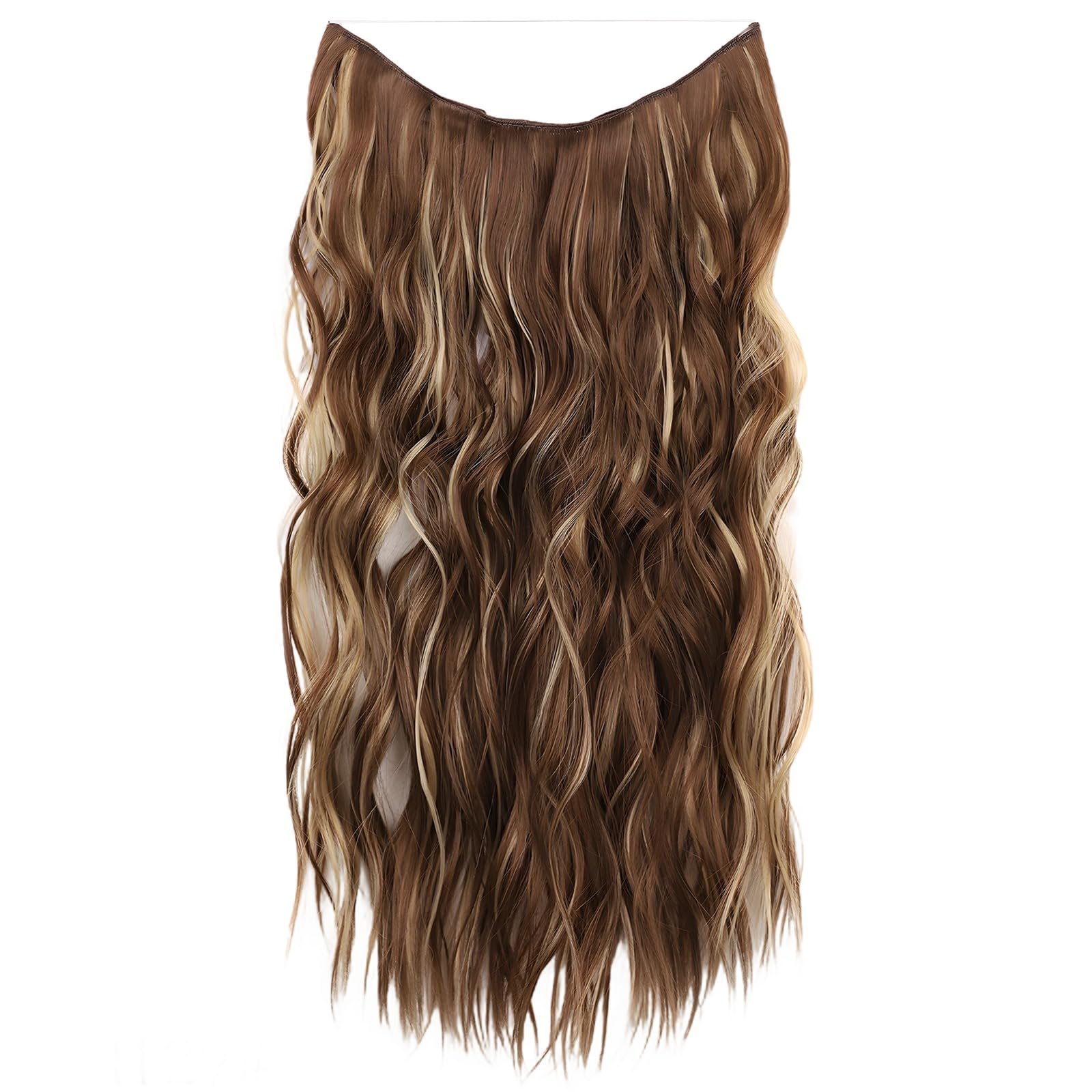 Clip-in-Haarverlängerungen, 22 Zoll braune Haarverlängerung aus synthetischer Faser, natürlich gewelltes Design, sofort mehr Volumen, einfach anzubringen, für einen harmonischen Look