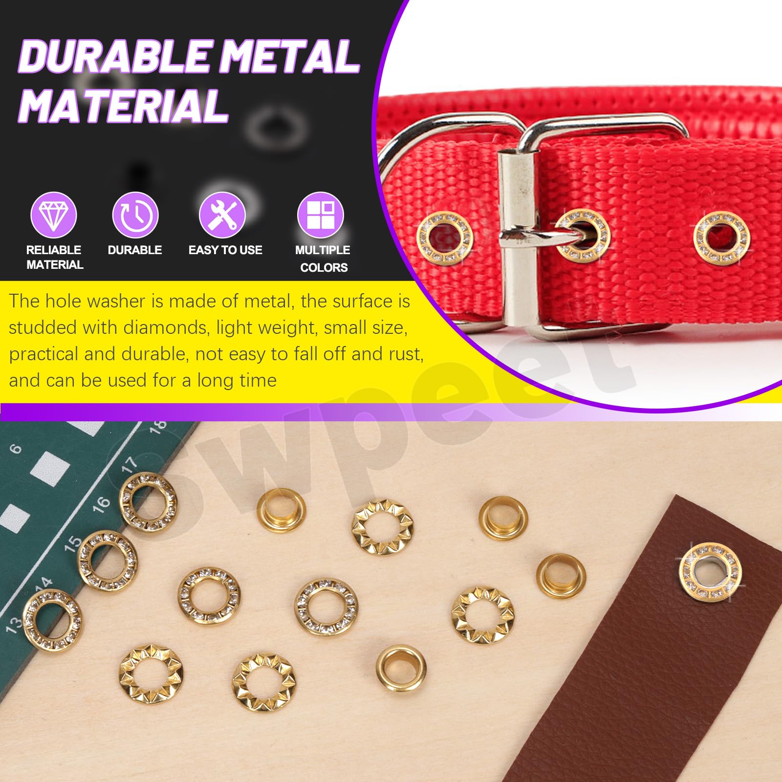 Golden Rhinestone Grommets - 100 Sets -3