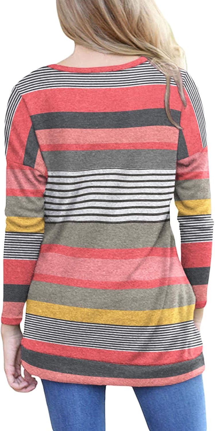 Yincro Women's Casual Long Sleeve Tunic Tops Fall Tshirt Blouses Medium Red Striped