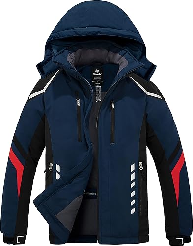 Wantdo Chaqueta de esquí impermeable para hombre, abrigo de nieve cálido de invierno, resistente al viento, rompevientos al aire libre, Nieve