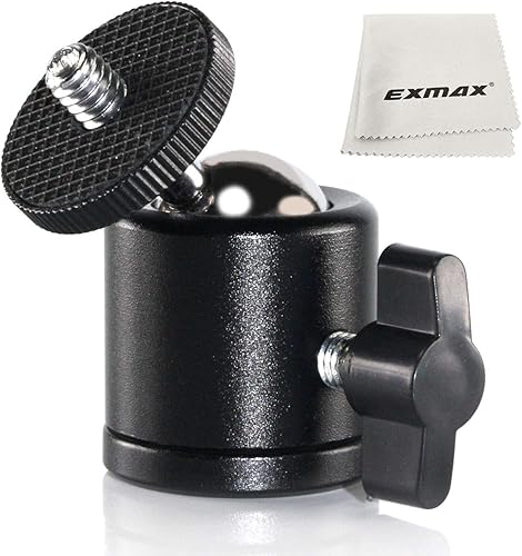 EXMAX Mini cabeza esférica de aleación de aluminio de 360 grados giratoria Mini trípode con adaptador de tornillo de 3/8 a 1/4 pulgadas para cámara