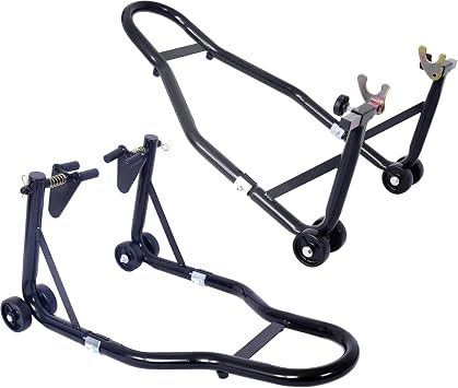 Motorcycle Stand Front & Rear Lift Combo - 1000 Lbs Capacity Heavy Duty Paddock Stand for Sportbikes, Dirt Bikes, and Cruisers Black