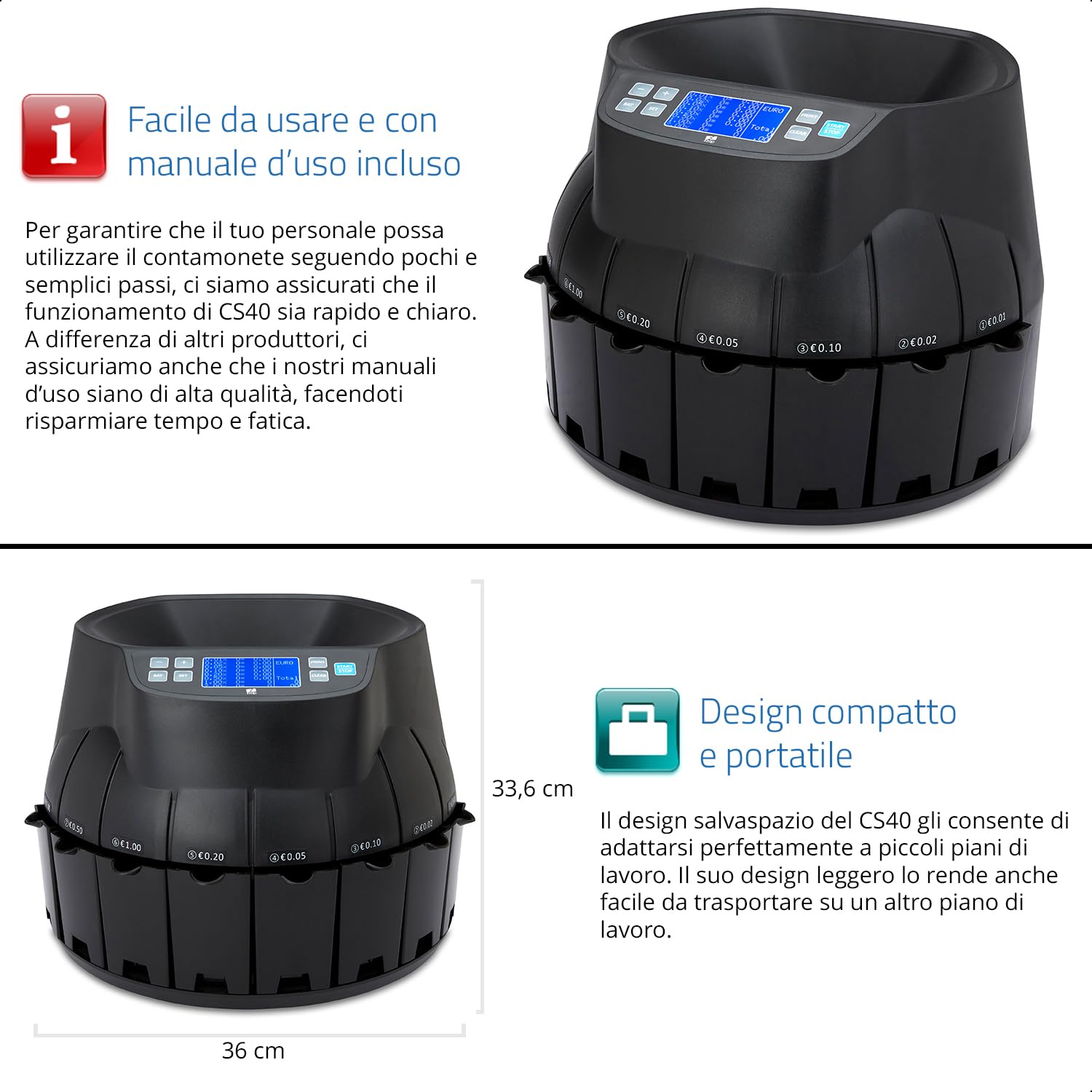 ZZap CS40 Contamonete automatica in euro, Macchina conta-denaro, Macchina conta-soldi