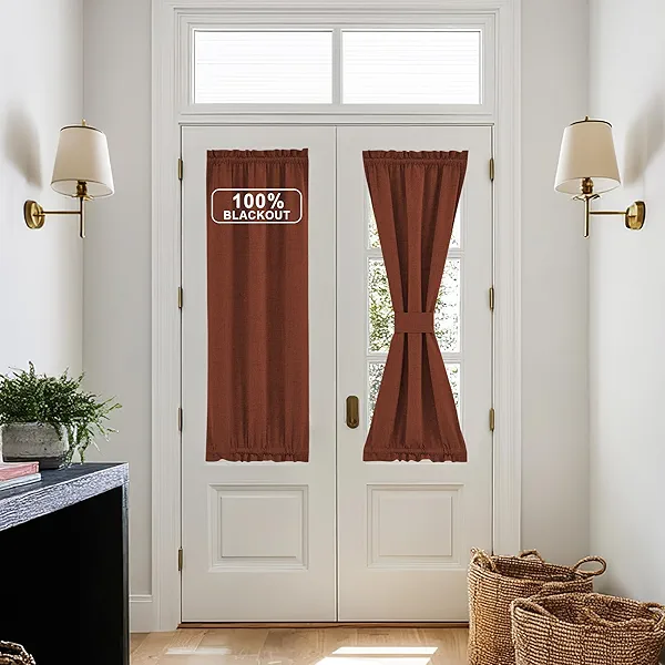 NICETOWN Caramel 100% Blackout Linen French Door Curtains, Privacy Door Window Curtains, Thermal Insulated Window Covering for Bedroom, W25 x L40 Inch, 1 Panel