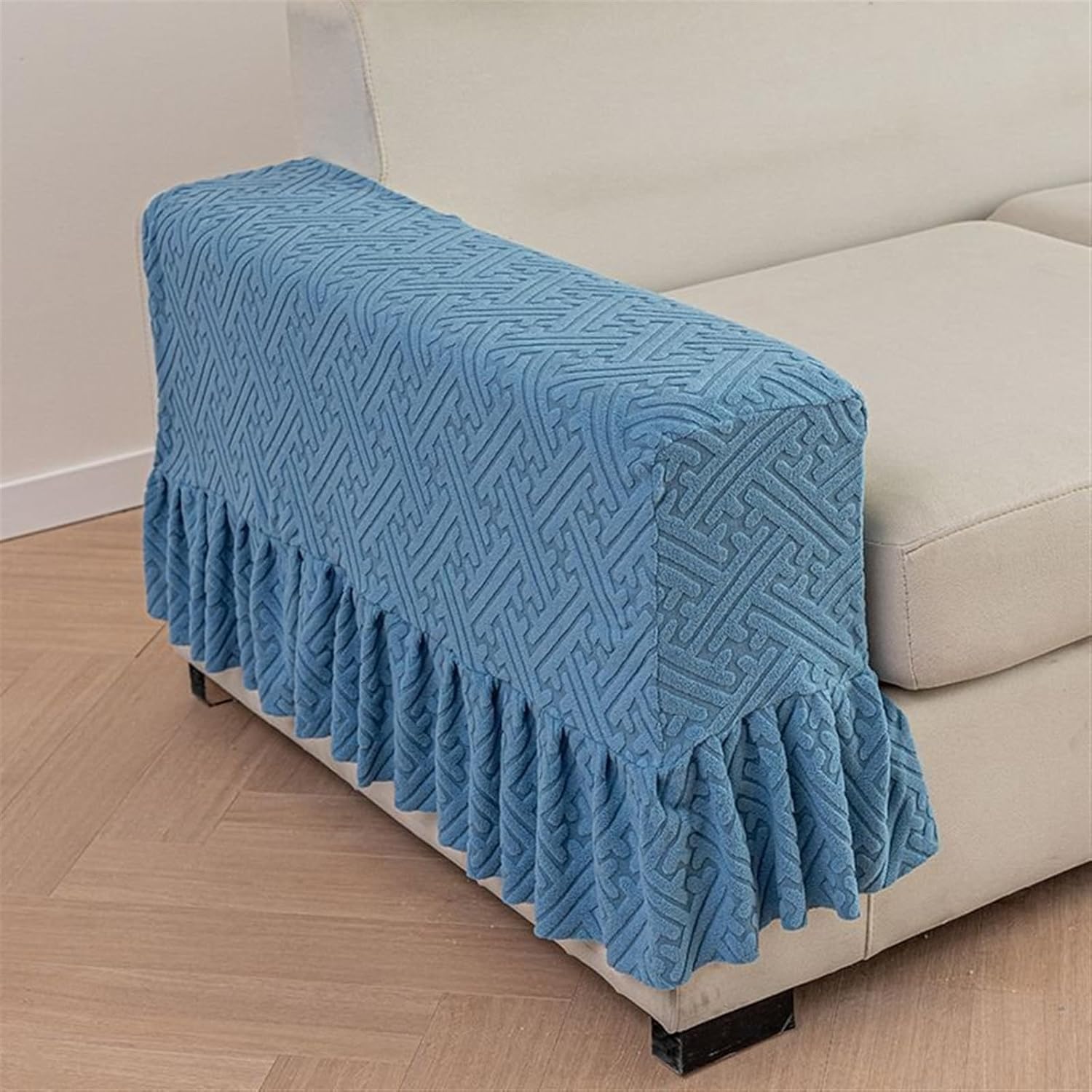 Sofa Arm Covers 2pc Full Anti-Slip Arm Rest Covers for Sofa Fabric Stretch Couch Arm Covers Waterproof Slipcovers Arm Chair Covers(Blue-with Hem)