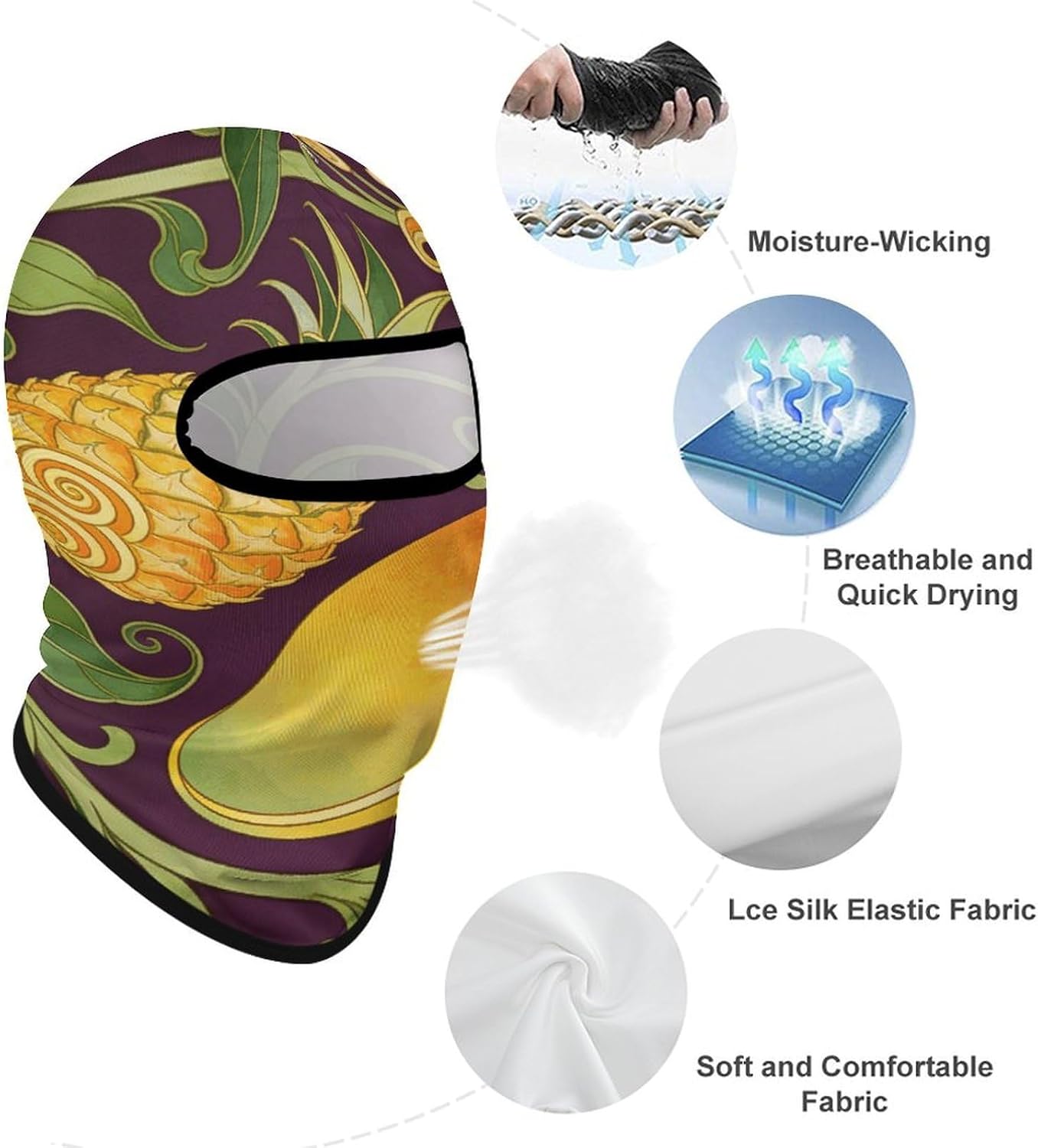 Lemon Tropical Fruits Flowers Leaves Ski Mask Breathable Shiesty Full Face Masks Cold Weather Thermal Balaclava Personalized Sun Protection Hood for Motorcycle Football Cycling