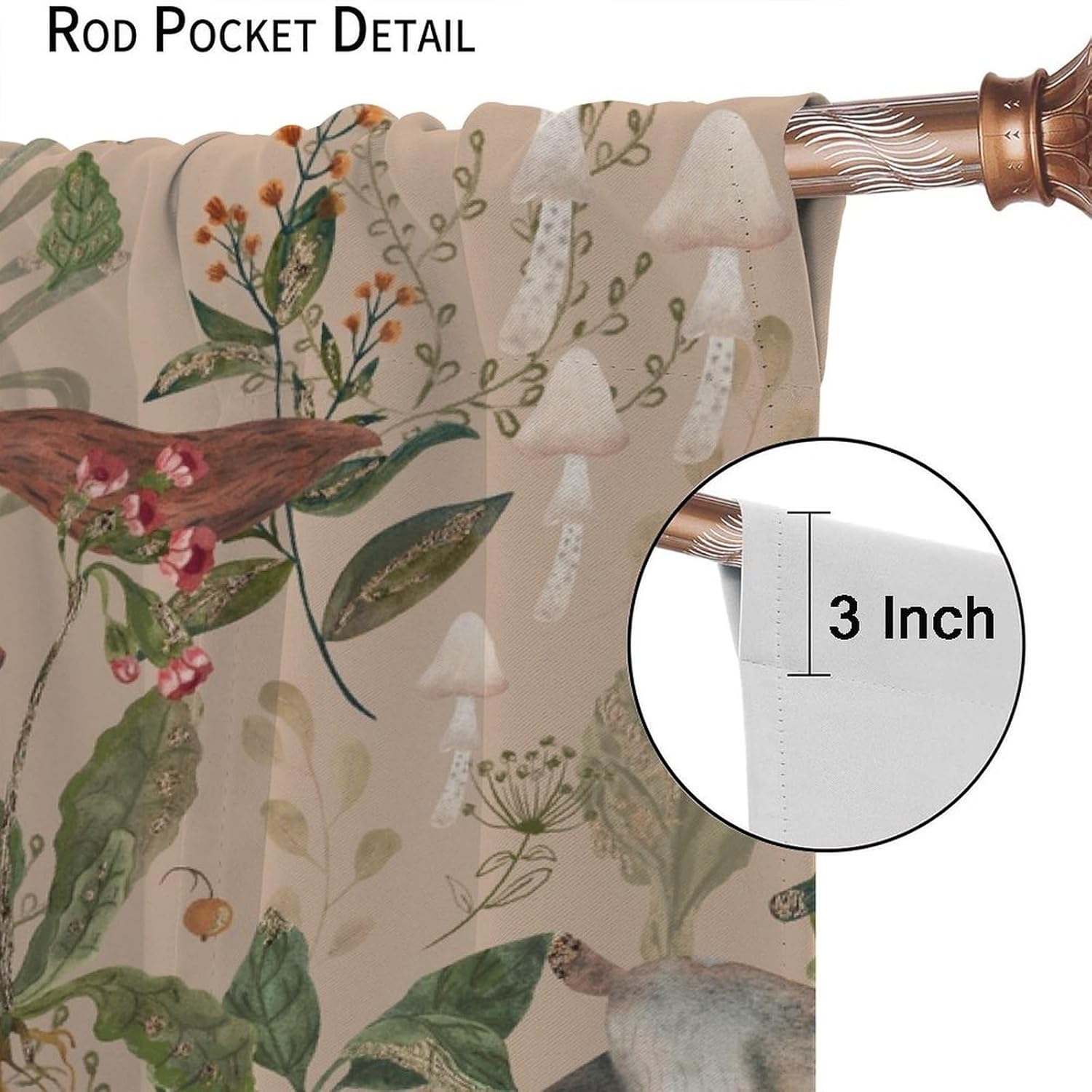 Rustic Woodland Curtains, Retro Cabin Lodge Fairy Tale Forest Watercolor Wild Animals Hare Squirrel Print Blackout Window Treatments for Living Room Bedroom 84x84in