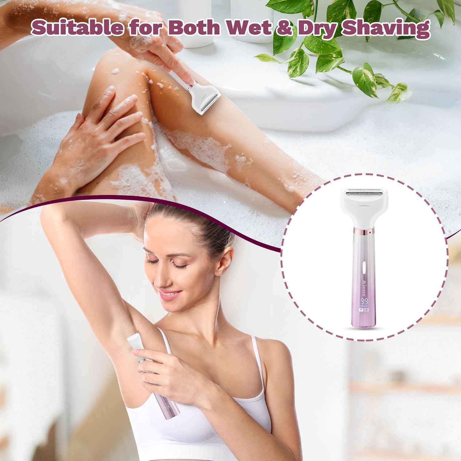 Electric Razor for Women 4 in 1 Rechargeable Electric Shaver for Lady Waterproof Portable & Skin-Friendly Painless Hair Trimmer