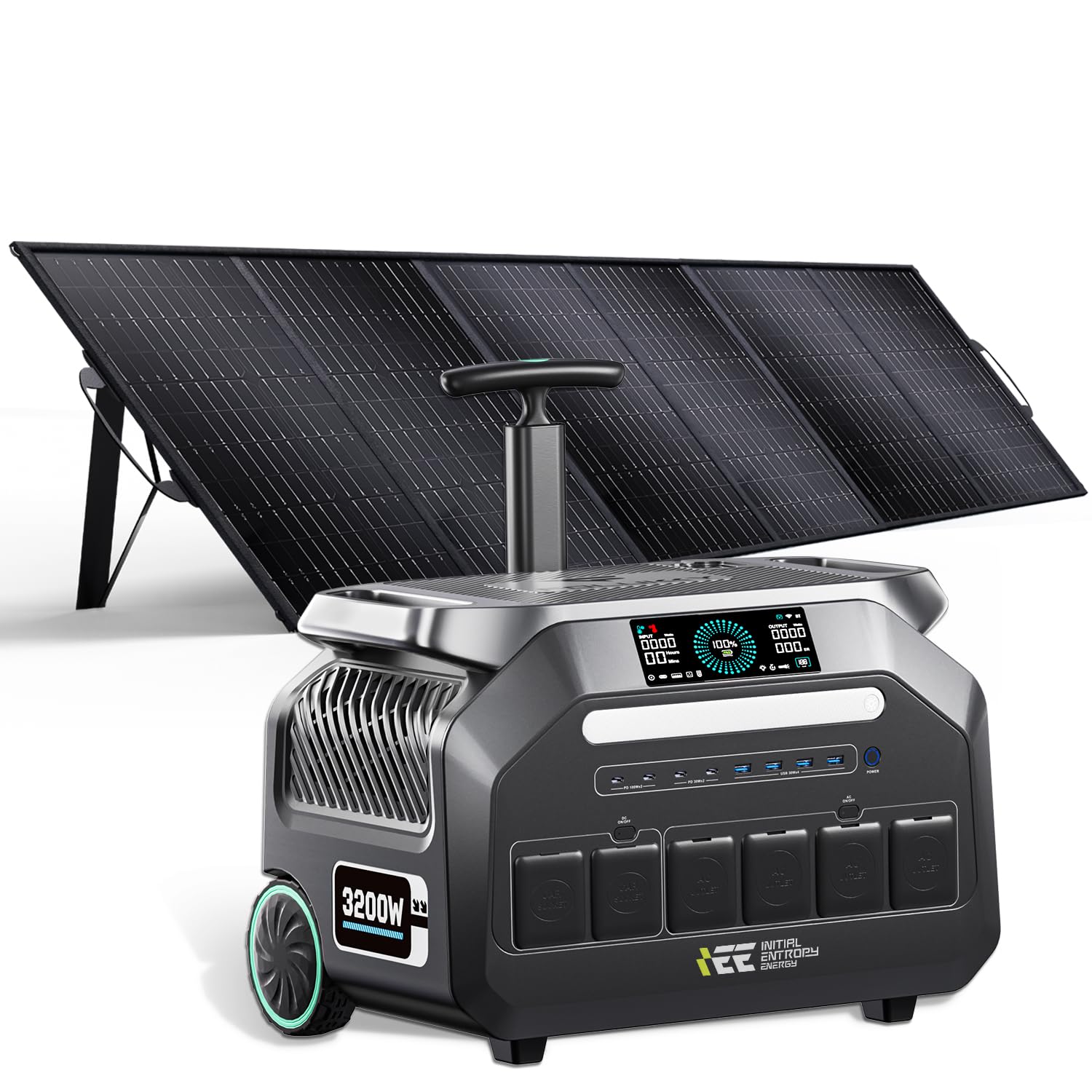 IEE P3200 Portable Power Station 3200W with 500W Solar Panel 2048Wh Solar Generator 1800W AC Charging AC Outlets
