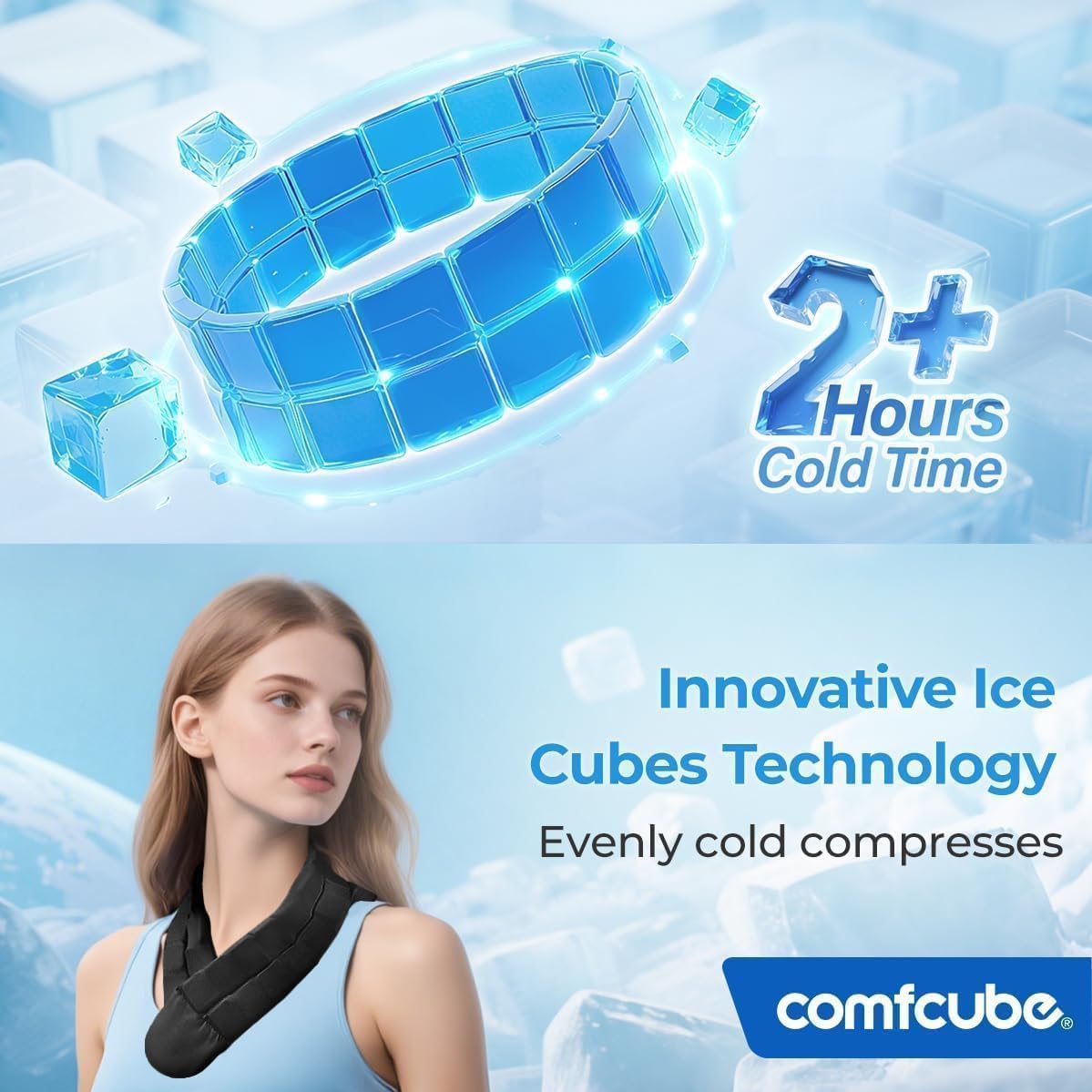 Neck Ice Pack Wrap for Cervical Pain and Cooling, 2 Hours Long Lasting Cold Ice Pack for Neck Injuries, Flexible Cold Pack for Hot Weather, Hot Flashes, Surgery, Office Pressure, Tension