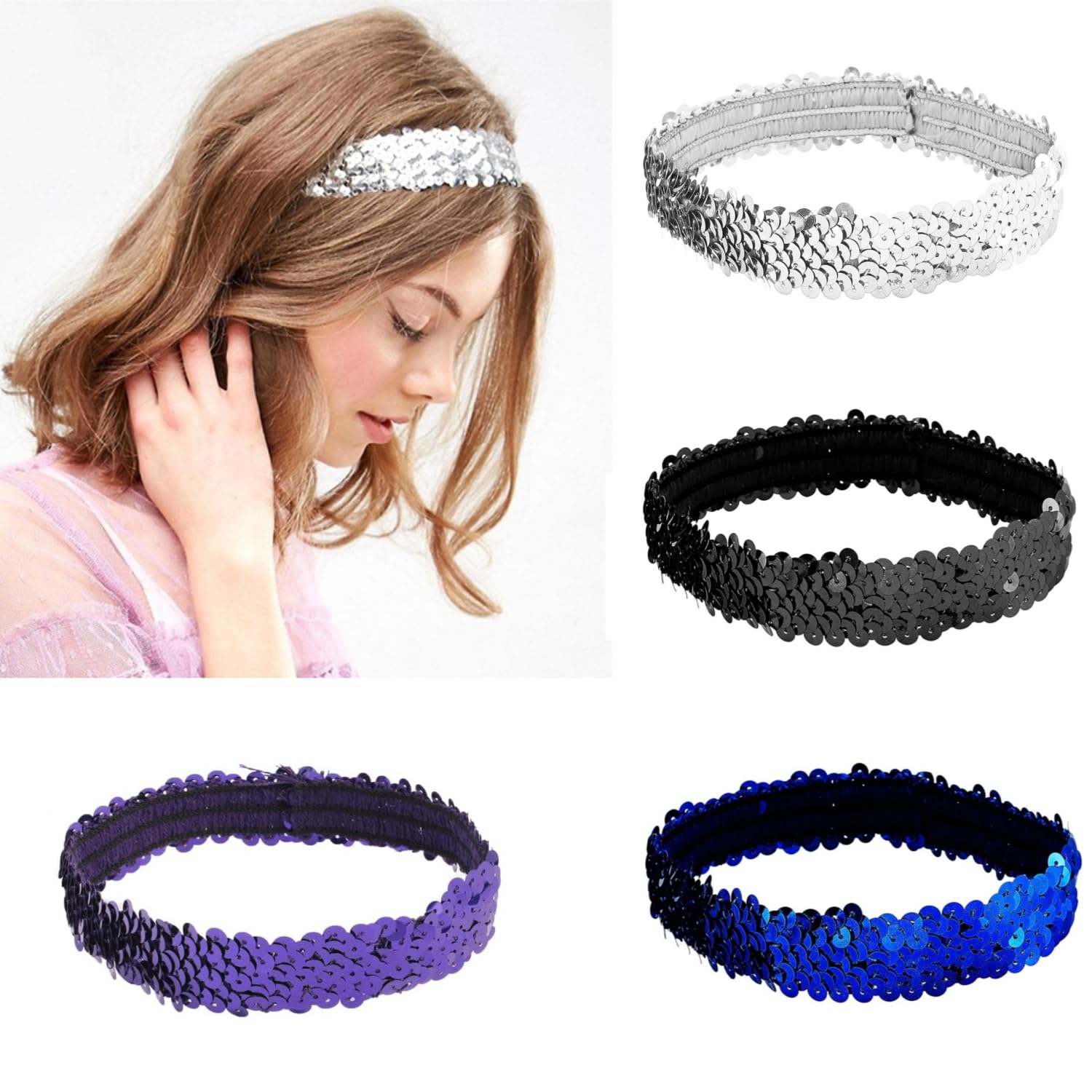 Lot De 4 Serre-têtes Oreilles De Chat Pailletés Noir – Pour Halloween, Fête, Carnaval, Déguisement