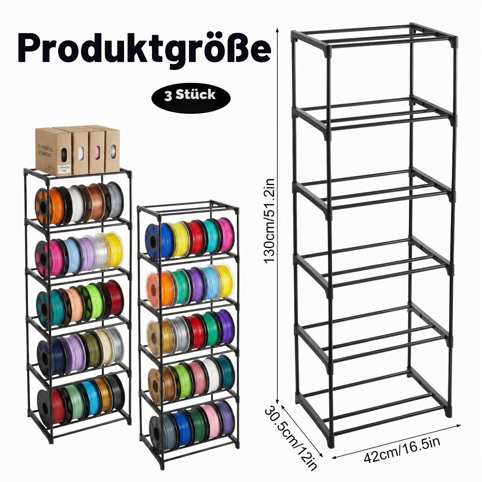 3 Stück 6-Stufiges Metall 3D-Drucker-Filament-Aufbewahrungsregal Metallspulenhalter 42 x 30,5 x 130 cm Modulares Aufbewahrung mit großer Kapazität 3D-Druck Filament-Regal