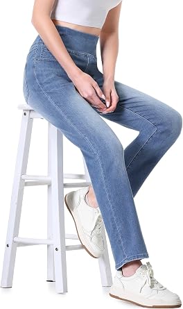 Pull on Jeans for Women, High Waisted Tapered Denim Jeggings