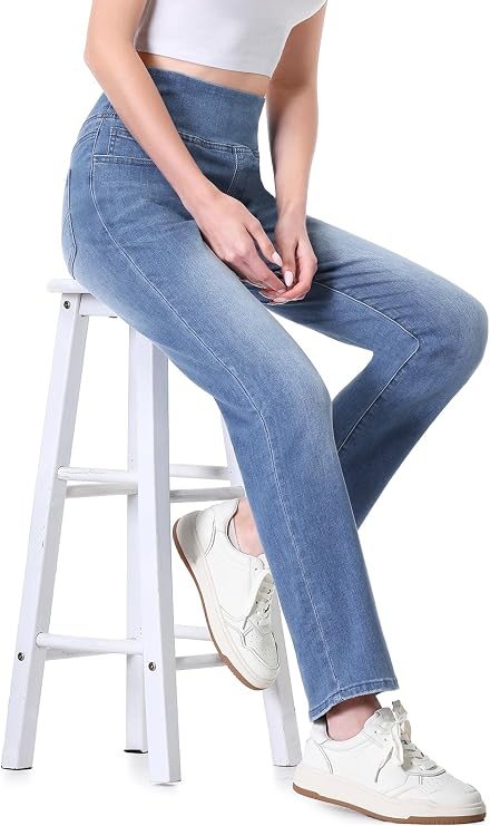 Pull on Jeans for Women, High Waisted Tapered Denim Jeggings