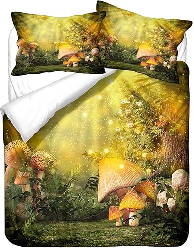 Miniatura 2 de SWAYS Juego de funda de edredón psicodélico de hongos rojos mágicos, mariposa y hongos, decoración del hogar, plantas silvestres naturales, para