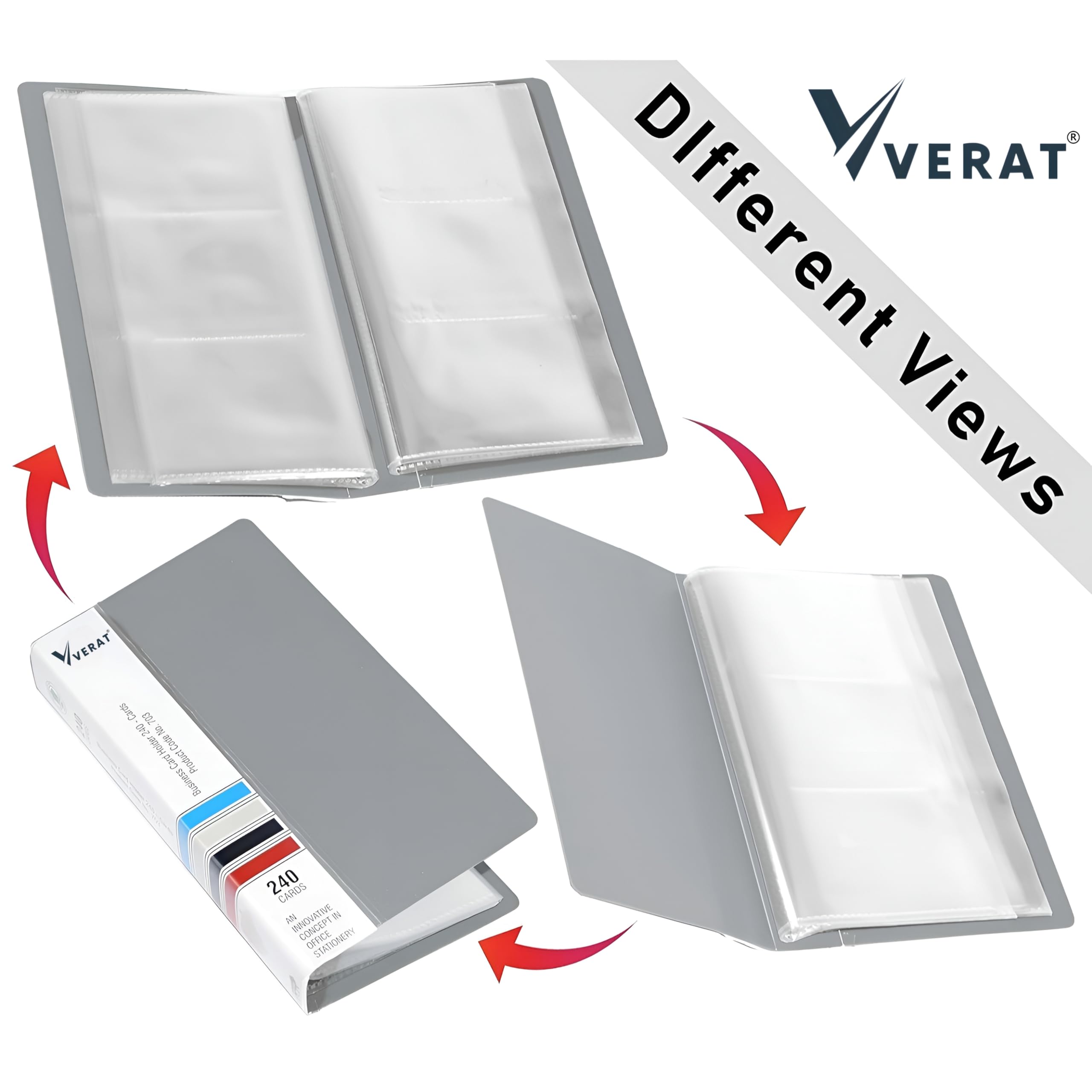 VERAT Business Card Holder, 120 Pockets for 240 Cards Business Card Holder | Debit/Credit/Business/Visiting Name ID Card Holder Card Organizer Professional Office Organizer (Grey, Card Holder) 1