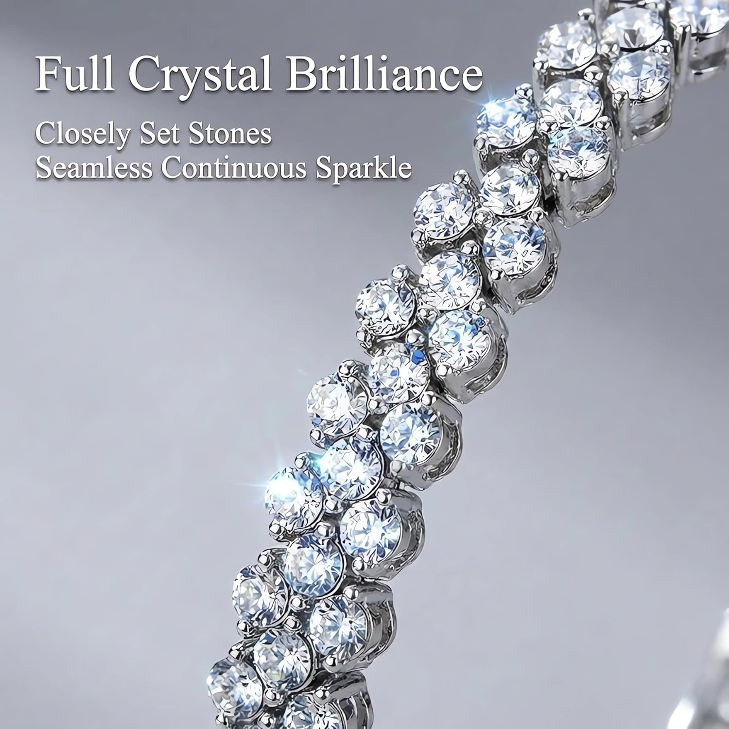 Silver Crystal Tennis Bracelet for Women – Elegant Full Zircon Sparkle, Slim Stackable Design, Secure Clasp, Dainty Luxury Jewelry Gift for Her