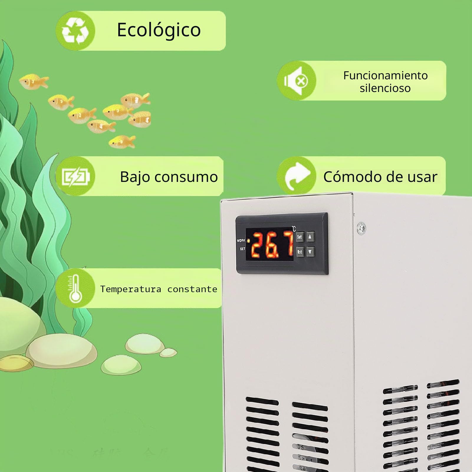 Enfriador de agua para acuario, enfriador de agua inteligente con wifi, pantalla digital, silencioso, temperatura constante, para tanque de peces de 20 l, adopta material de aleación de acero