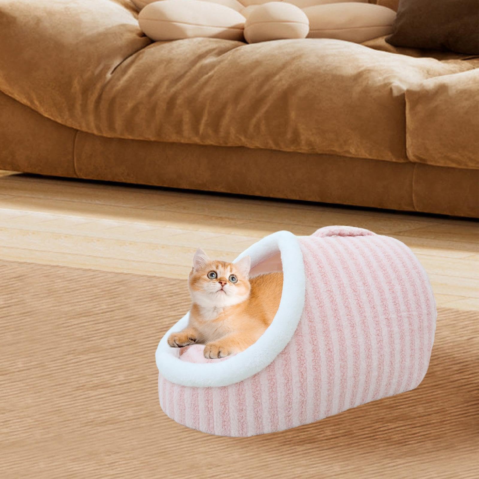 Gralara Cama Cueva para Gatos, Tienda de campaña para Perros, Jaula portátil con Base Antideslizante, casa para Mascotas con cojín extraíble para Que el, Rosa