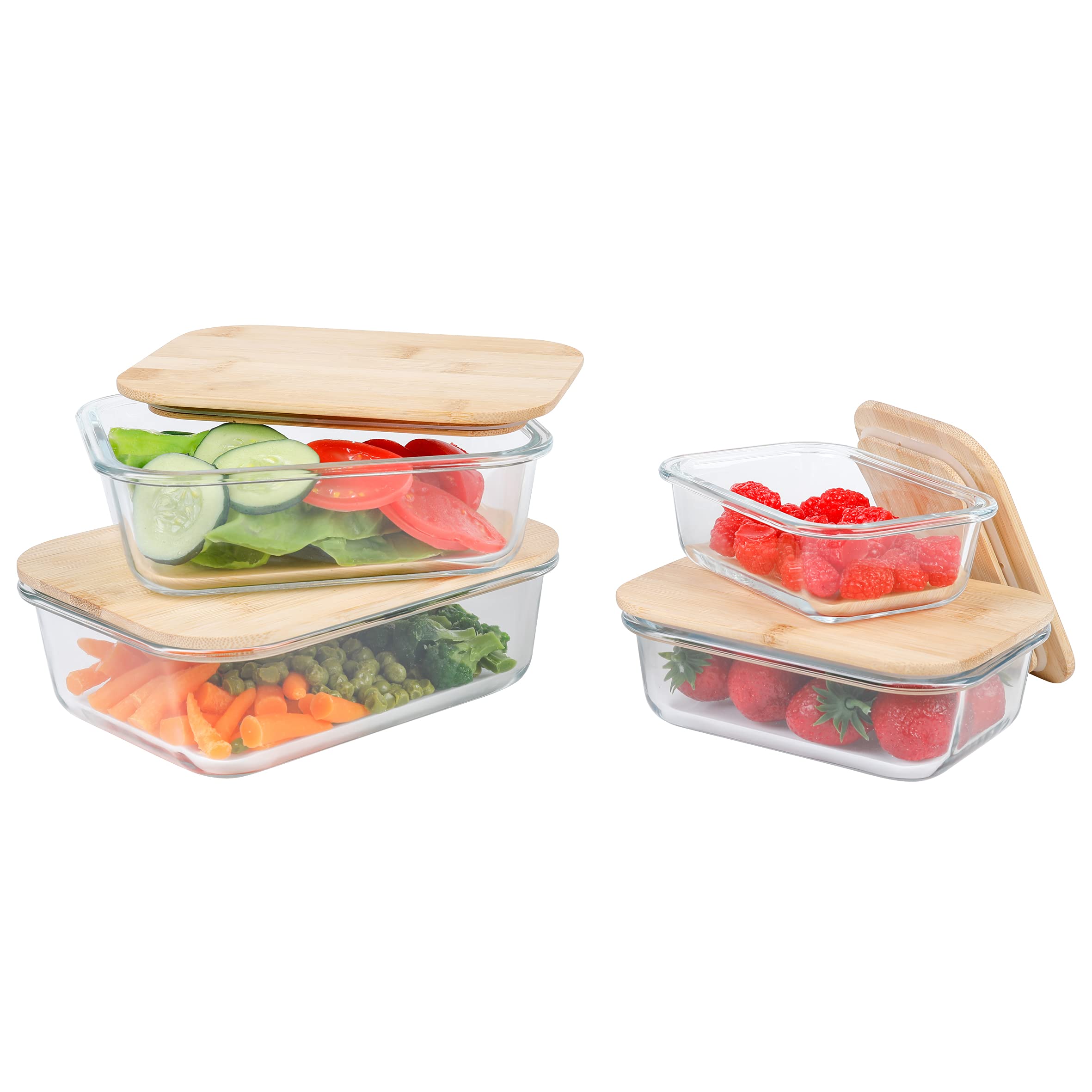 axentia 133785 Glass Food Storage Containers Set of 4 Transparent Wood Colours