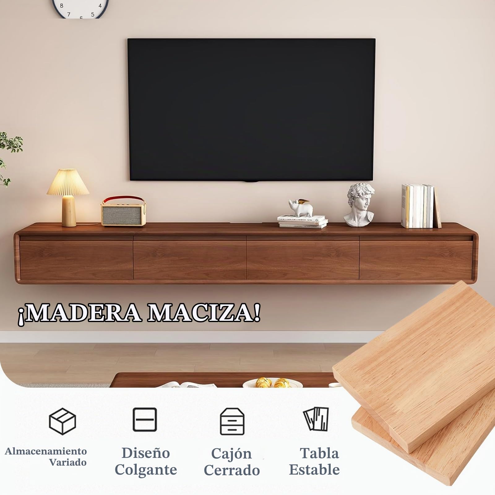 Mueble TV Flotante, Mueble TV Suspendido para Pared, Consola Entretenimiento Moderna, Armario Televisión con Puertas Y Cajones Ideal para Salón Y Dormitorio(BrownC,200cm)