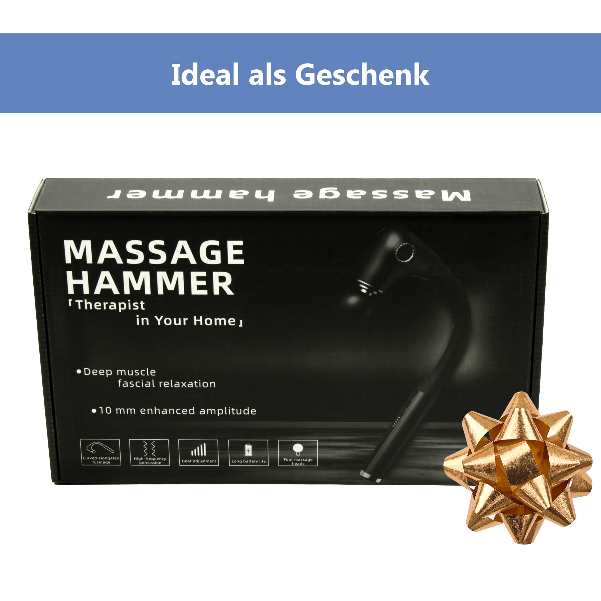 @tec U-förmiges Massagegerät mit verlängertem Griff | Massagepistole für Rücken, Schultern, Beine | 4 Aufsätze | Rückenmassagegerät | Schultermassagegerät | Nackenmassagegerät | Massagehammer