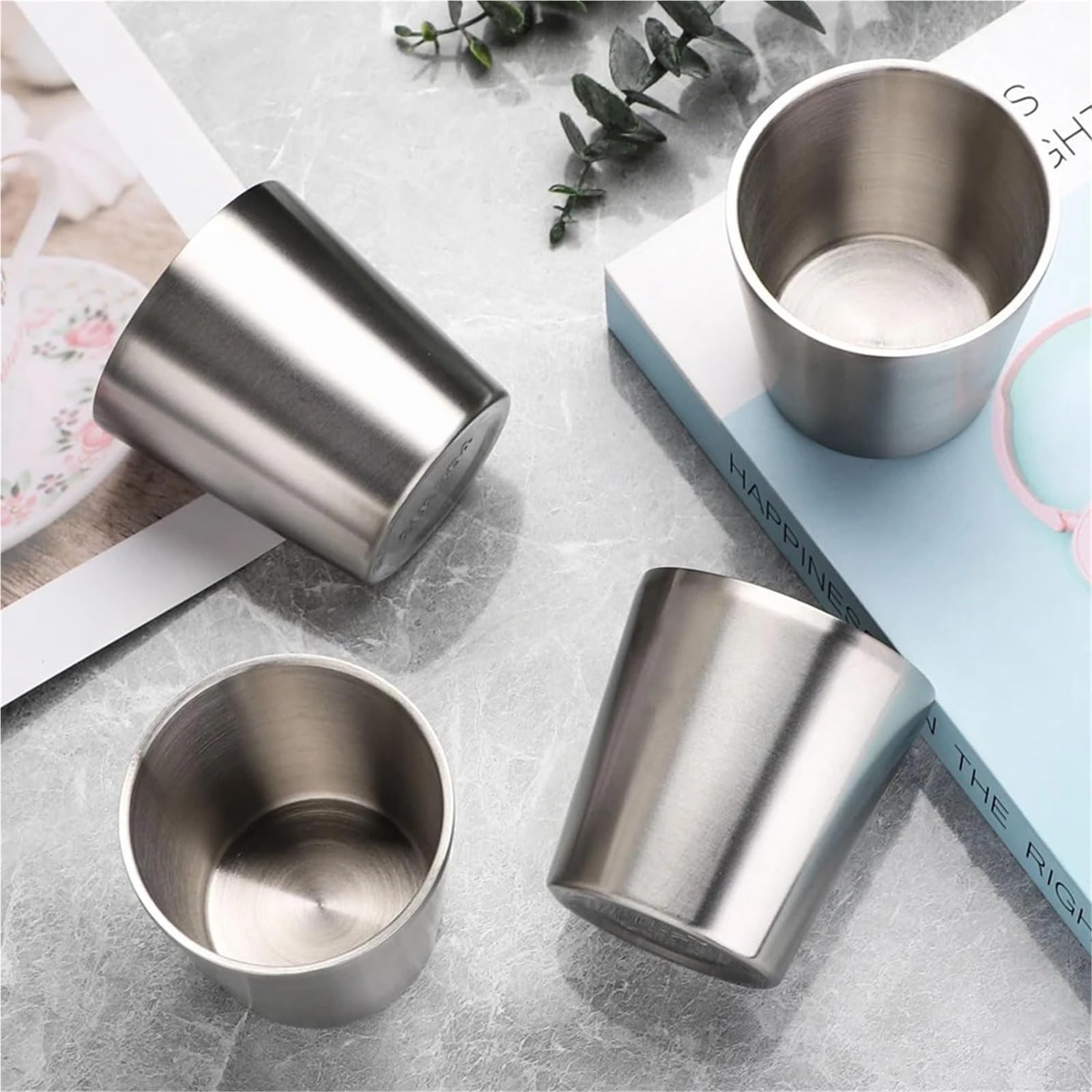 Tazas de acero inoxidable 10oz y 6oz, tazas for acampar, taza Metal reutilizable, vaso for beber doble pared for barbacoa, herramientas for en casa, 4 Uds Para café y bebidas(175ml 6oz)
