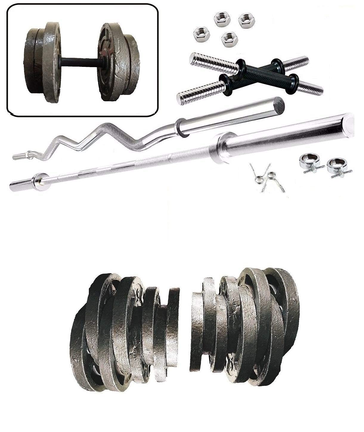 20 Kg Cast Iron Home Gym Fitness Kit Handle Weight Lifting Pack with 3ft and 5ft Rods