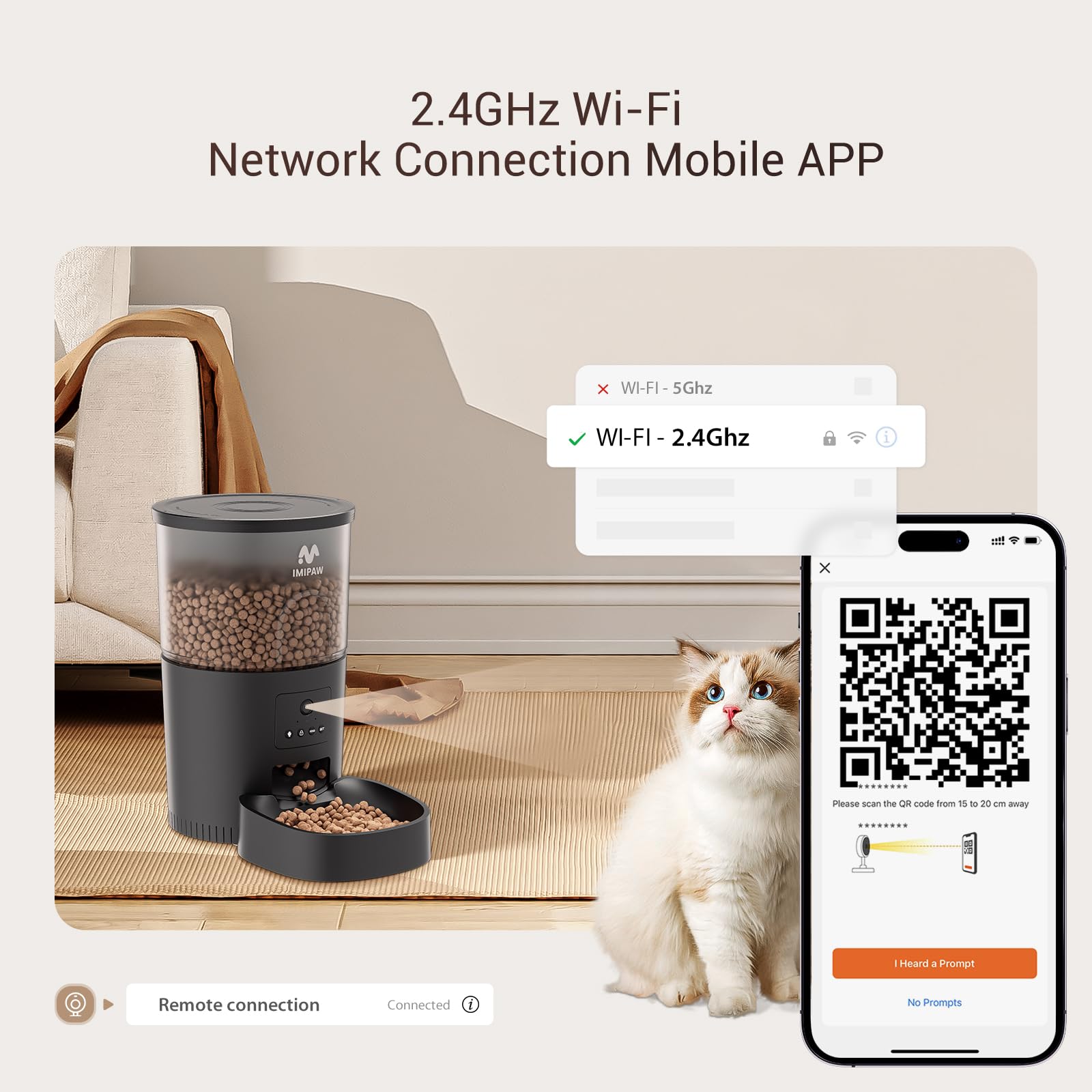 IMIPAW Distributeur Croquettes Chat Automatique avec Caméra 1080P, WiFi 2.4G | 5G, Contrôle Via App – Programmation 1 à 8 Repas/Jour, Enregistrement Vocal 10s, Vidéo Audio en Direct