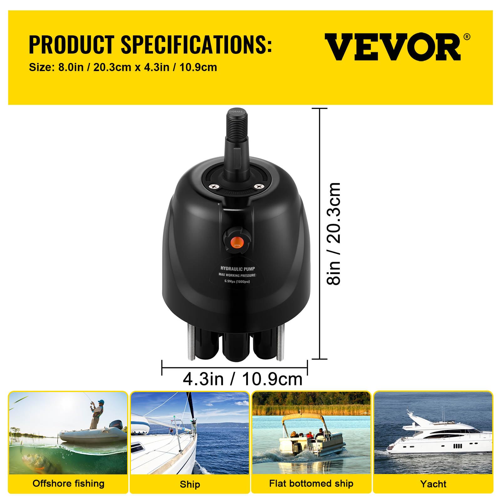 VEVOR Bomba de dirección hidráulica fueraborda de 300 HP, bomba hidráulica HH5271-3 para barcos, cruceros, runabouts