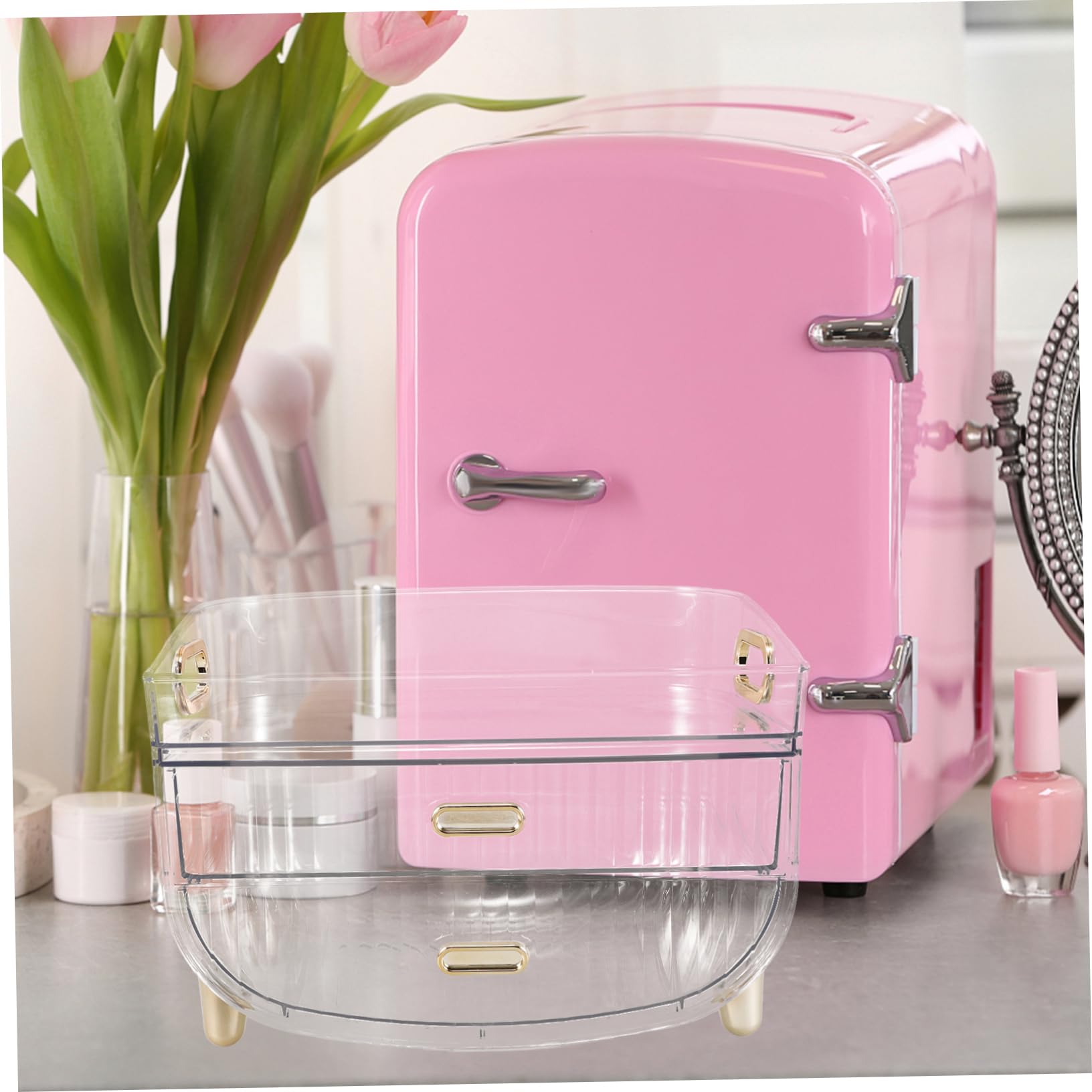Healvian Organizer per Trucchi da Banco in Plastica, 3 Livelli con Cassetto, Capienza Grande, per Skincare e Gioielli, Facile da Pulire