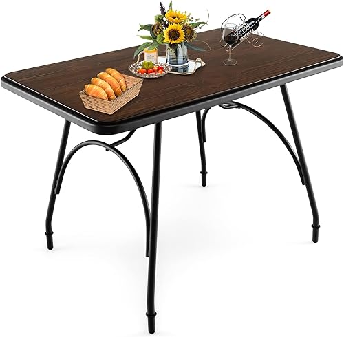 GOFLAME Mesa de comedor industrial, mesa de cocina rectangular con mesa espaciosa, almohadillas ajustables para los pies y marco de acero sólido,