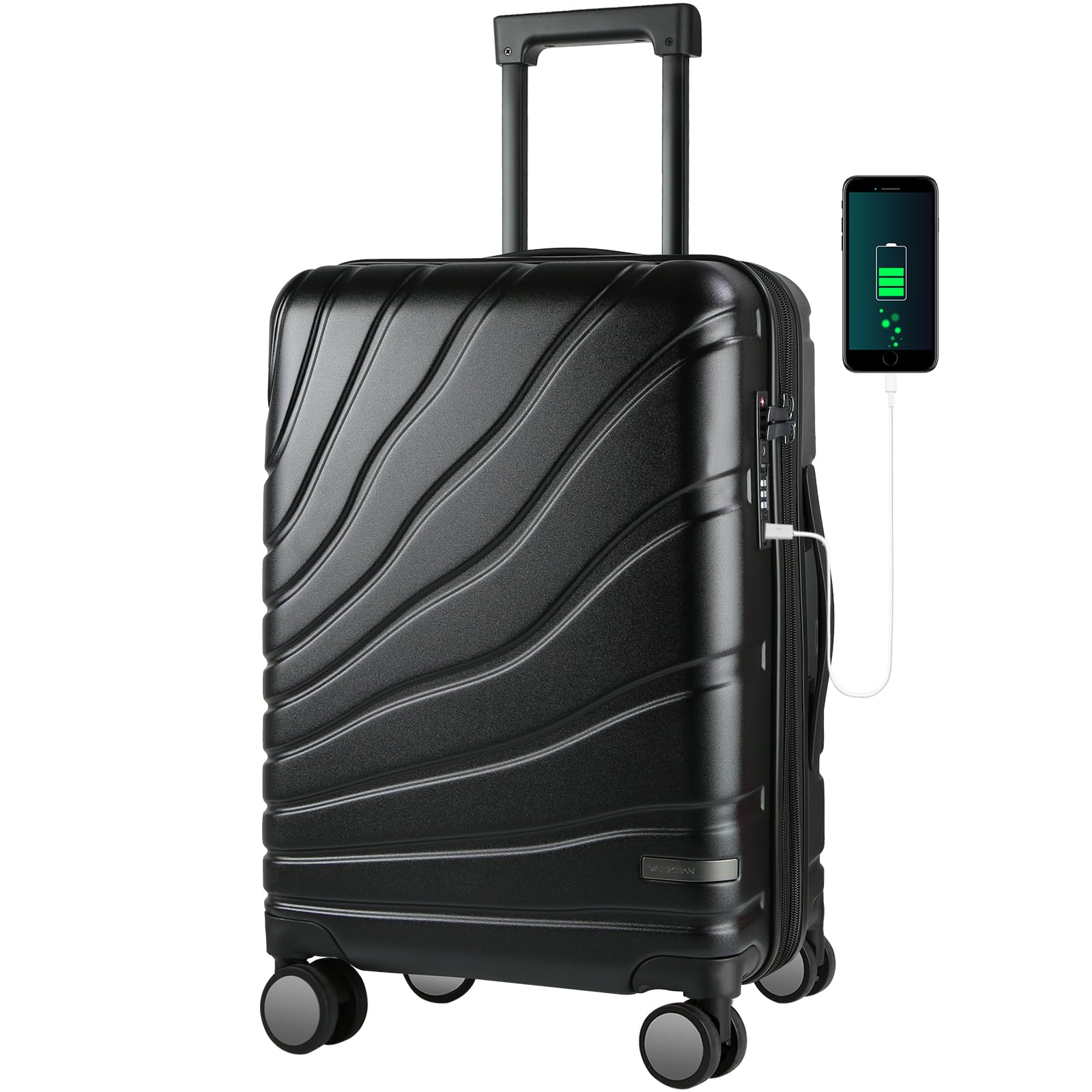 VANKEAN Carry On Luggage with Spinner Wheels & TSA Lock, Expandable Fashionable Hard Shell Suitcase airline approved?20 Inch Carry-On?Black