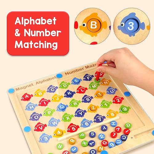 Miniatura 2 de Laberinto magnético de números de color del alfabeto Juguetes Montessori de habilidades motoras finas para niñas y niños, rompecabezas de letras