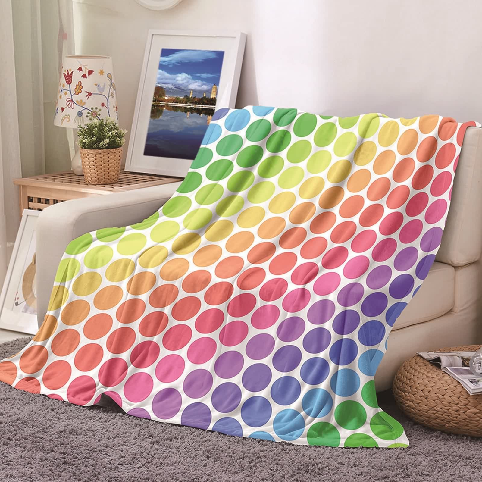 Couverture chaude hiver douce confortable 180x220cm avec joli motif de pois