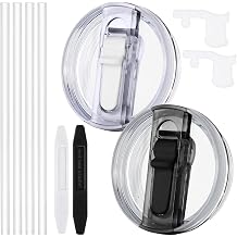 2 Pcs Spill Proof Tumbler Flip Straw Lid for Stanley Cup, 30oz Leak Proof Lid for Stanley H2.0 Quencher ProTour, with Removable Nozzle White+Black