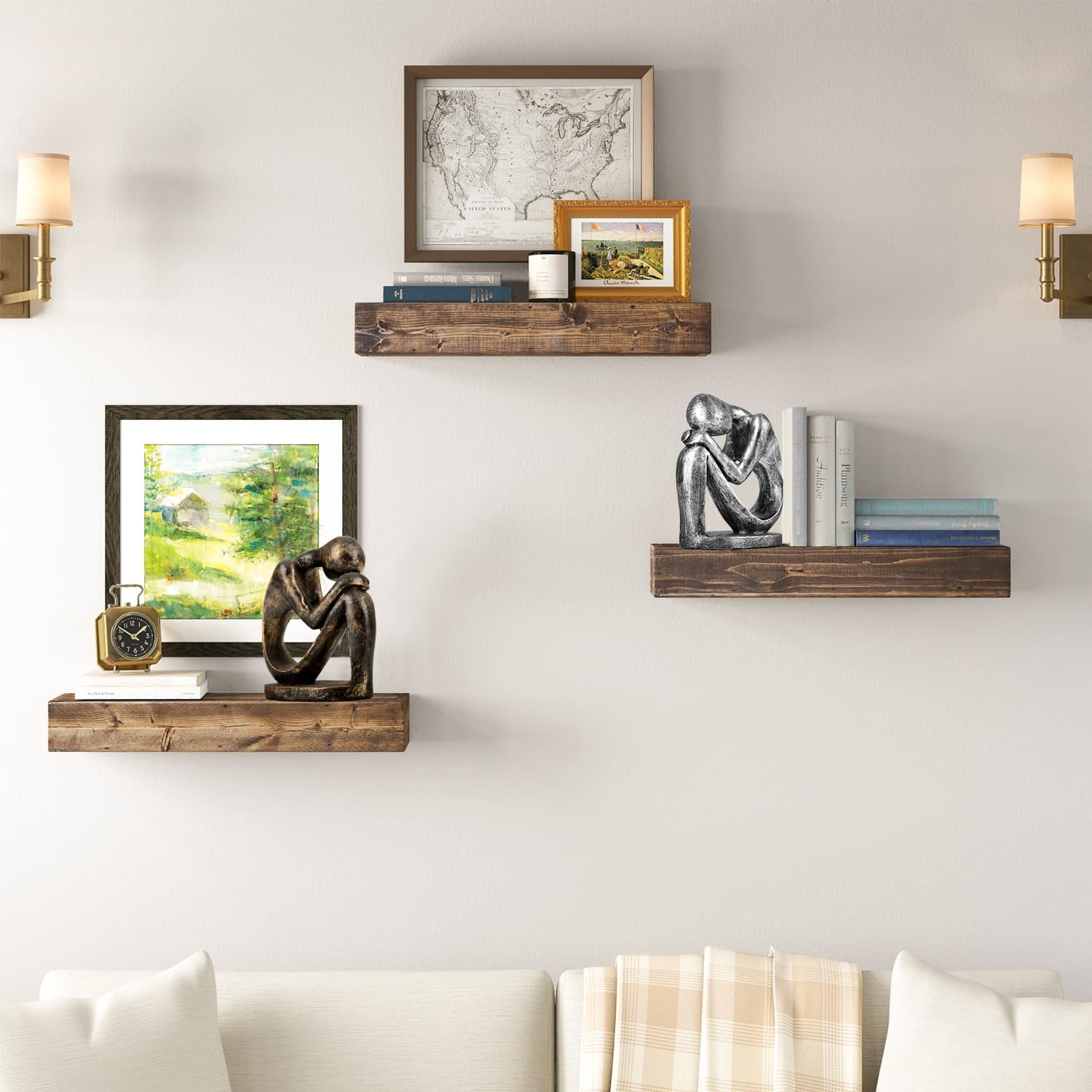 Resin Thinker Statue Abstract Art Sculpture - Modern Figurine for Home Office Decor, Bookshelf, Desktop, Living Room - Unique Collectible Statue Gift for Art Lovers (Vintage Silver)