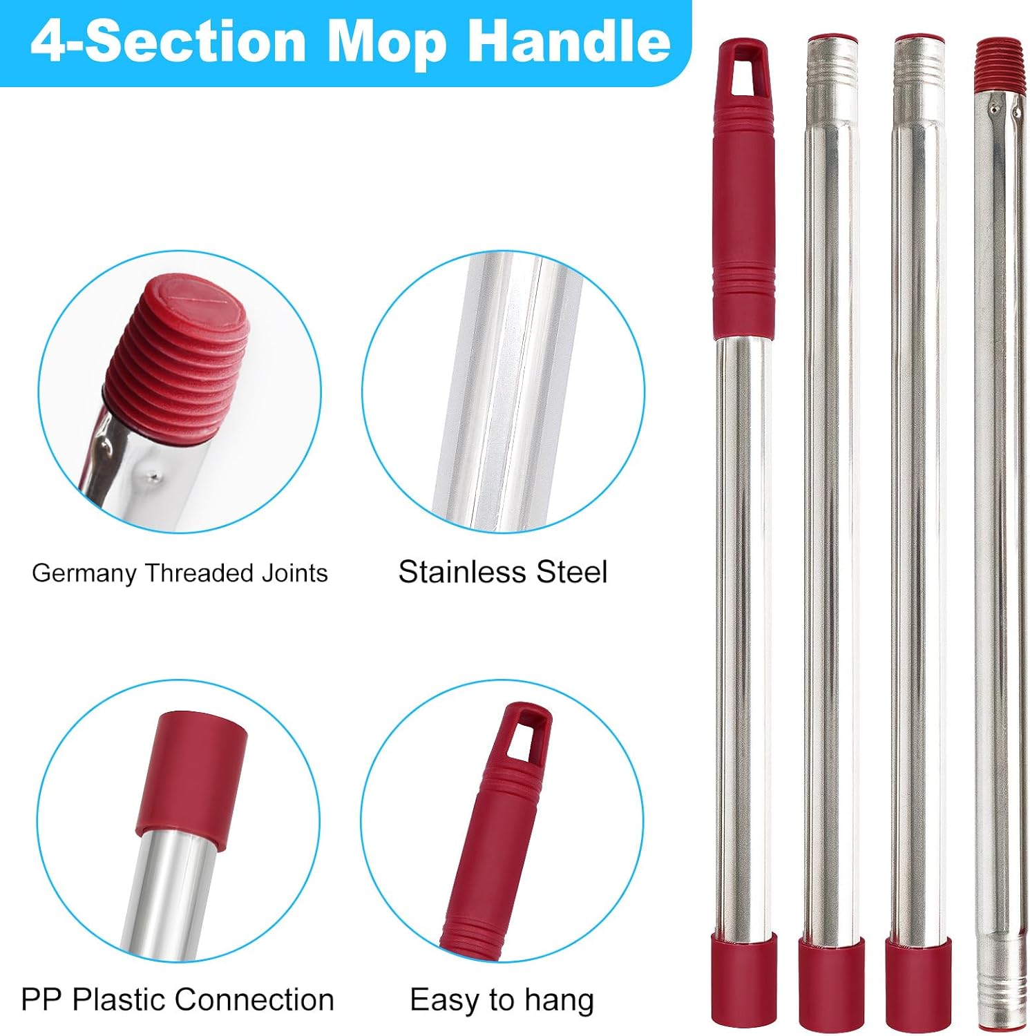 Mop Replacement for Ocedar, Mop for O Cedar, Mops Replacements Contain 4-Section Handle & 3 Pack Mops Head