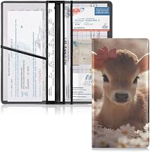 Car Registration and Insurance Holder Purse PU Leather for License Documents Cards Deer Cute Print